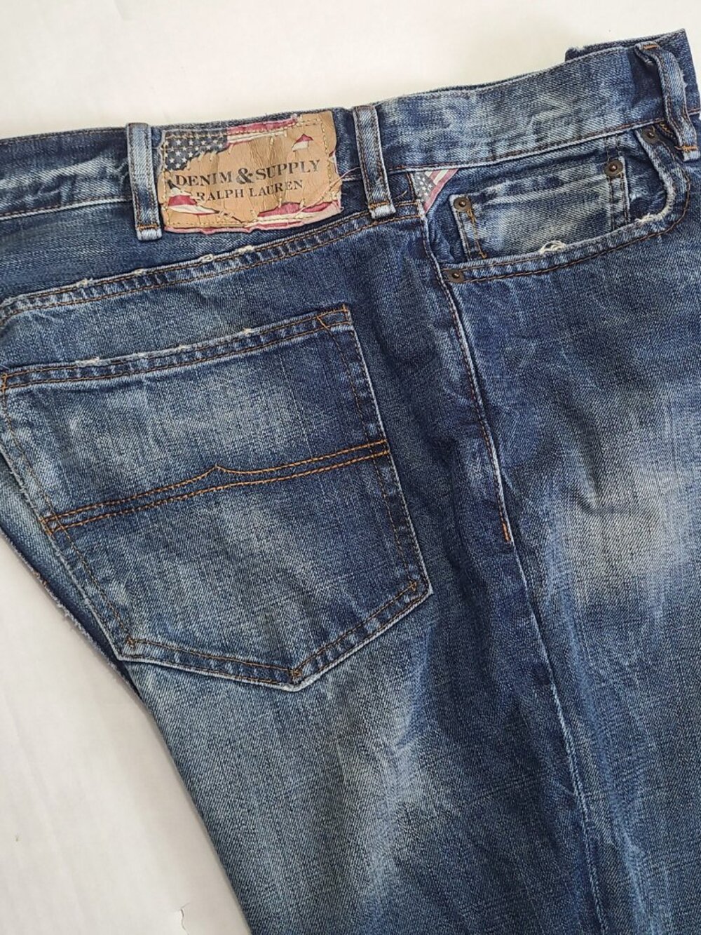 Ralph Lauren Denim & Supply Men Blue Jeans Slouch Straight Distressed W 38 L 30
